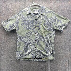 Howie Hawaiian Shirt Mens XL Green Gray Aloha Button Front Camp Made Hawaii
